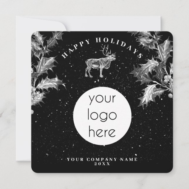 Rustic Black White Holiday Business Logo Christmas (Front)