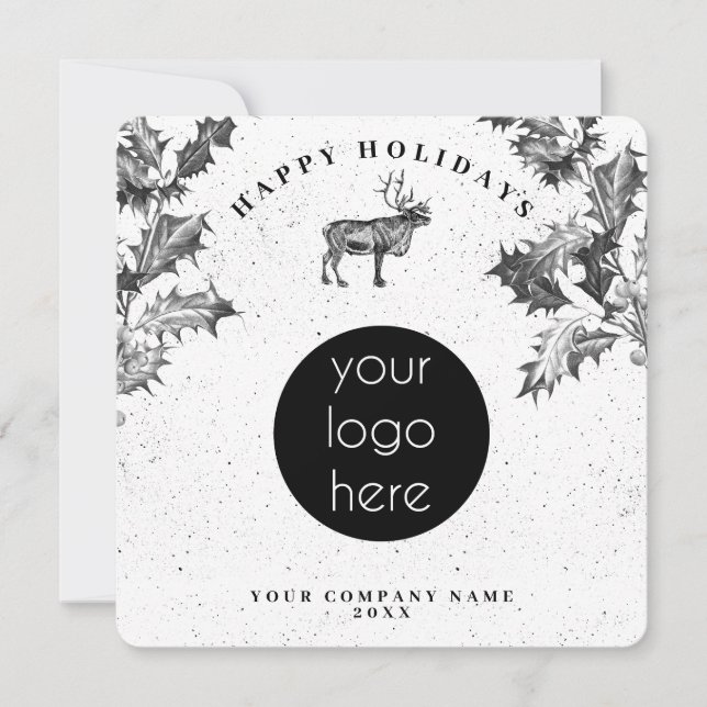 Rustic Black White Holiday Business Logo Christmas (Front)