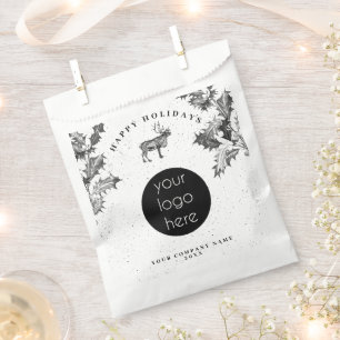 Rustic Black White Holiday Business Logo Christmas Favour Bags