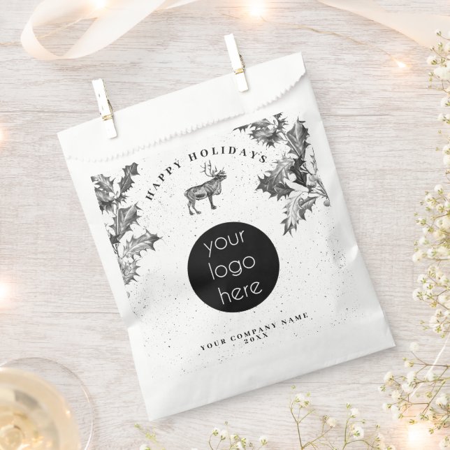 Rustic Black White Holiday Business Logo Christmas Favour Bags (Clipped)