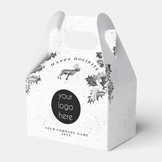 Rustic Black White Holiday Business Logo Christmas Favour Box (Front Side)