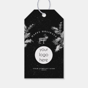Rustic Black White Holiday Business Logo Christmas Gift Tags