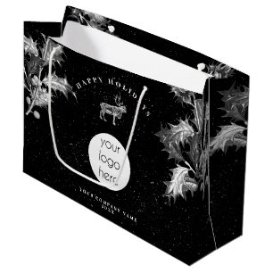 Rustic Black White Holiday Business Logo Christmas Large Gift Bag