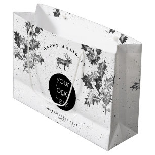 Rustic Black White Holiday Business Logo Christmas Large Gift Bag