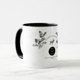 Rustic Black White Holiday Business Logo Christmas Mug