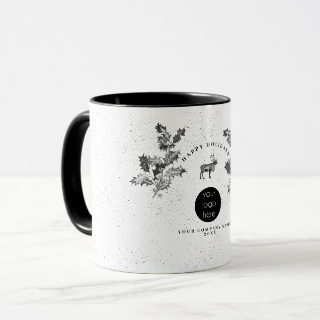 Rustic Black White Holiday Business Logo Christmas Mug (Front Left)