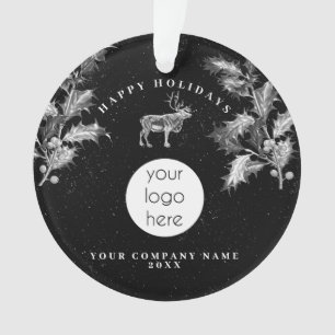 Rustic Black White Holiday Business Logo Christmas Ornament