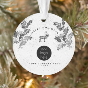 Rustic Black White Holiday Business Logo Christmas Ornament