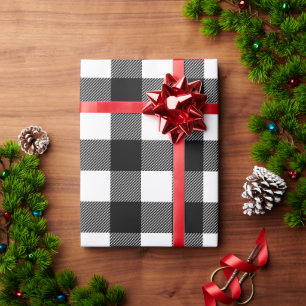 Rustic Black White Large Buffalo Plaid Christmas Wrapping Paper