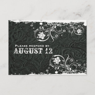 Rustic Black White Leather RSVP Card
