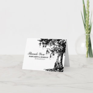 Rustic black white mason jars tree thank you cards