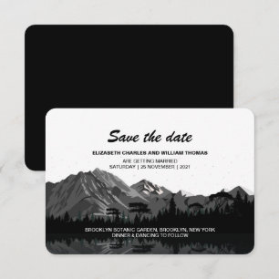 Rustic Black & White Mountains Save The Date Card