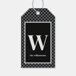 Rustic Black & White Plaid Monogram Gift Tags