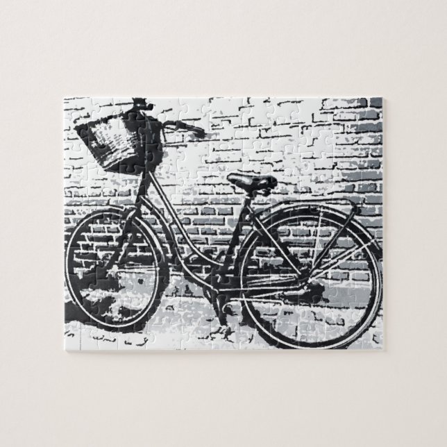 Rustic Black White Vintage Bike Jigsaw Puzzle (Horizontal)