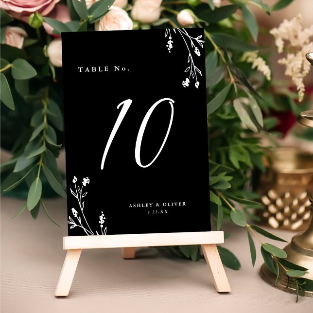 Rustic Black & White Wildflowers Boho Wedding Table Number (Creator Uploaded)