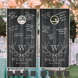 Rustic Black Wood Antler Monogrammed Wedding