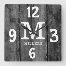 Rustic Black Wood Family Name Monogram  Farmhouse
