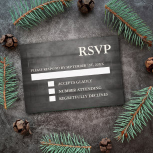 Rustic Black Wood String Lights RSVP Card