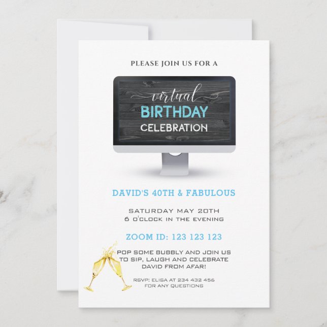 Rustic Black Wood Virtual 40th Birthday Party Invitation (Front)