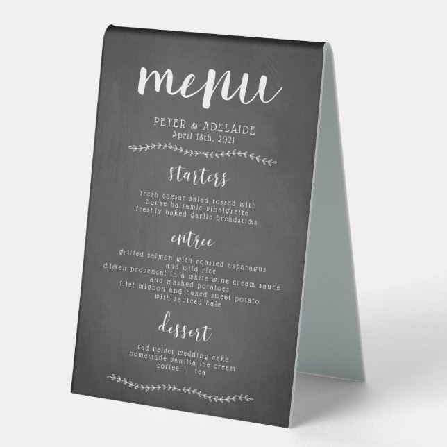 Rustic Blackboard Wedding Menu Table Sign (Front)