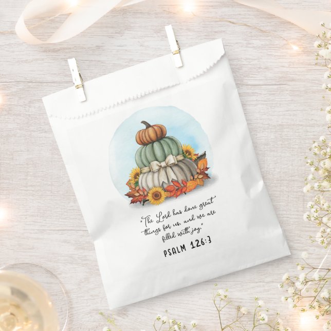 Rustic Blessed Fall Sunflower Pumpkin Bible Verse Favour Bags (Clipped)