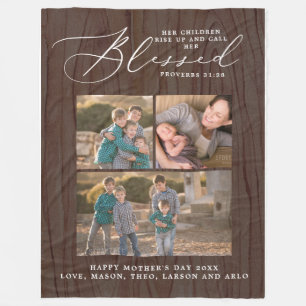 Rustic Blessed Mum Proverbs 31 Scripture 3 Photo Fleece Blanket
