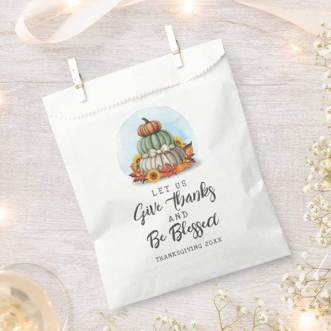 Rustic Blessed Thanksgiving Sunflower Pumpkin Gift Favour Bags (Clipped)