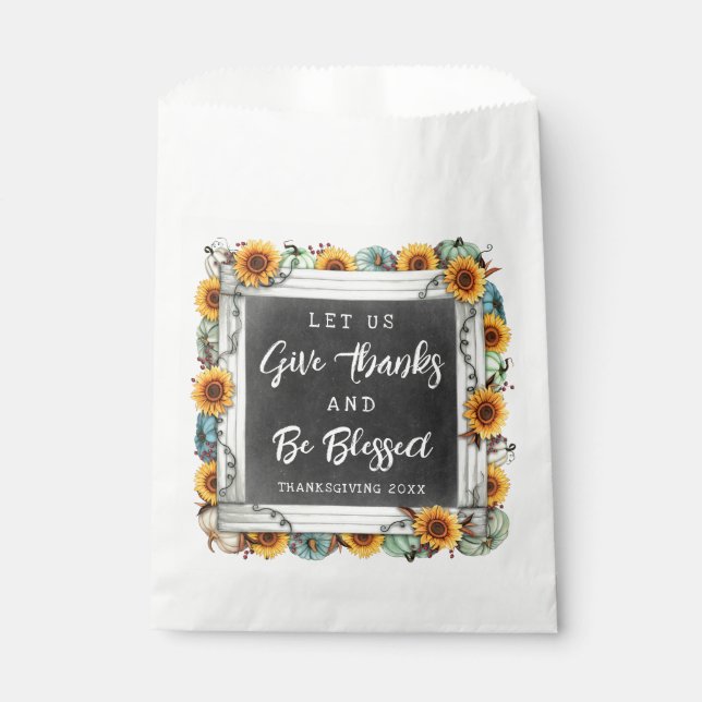 Rustic Blessed Thanksgiving Sunflower Pumpkin Gift Favour Bags (Front)