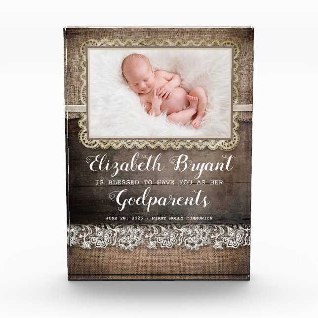 Rustic Blessed To Have You Godparents Photo Gift (Front)