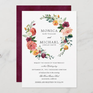 Rustic Bloom Autumn Floral Wreath wedding Invitation