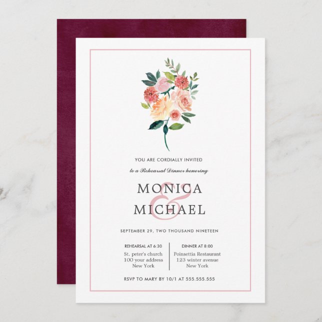 Rustic Bloom | Autumn Flowers  Rehearsal Dinner Invitation (Front/Back)