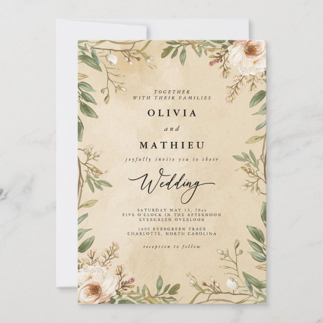 Rustic Bloom Botanical Wedding Invitation (Front)
