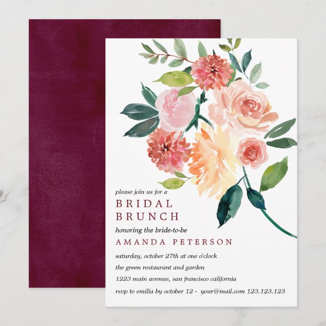 Rustic Bloom | Bride Bouquet Autumn  Bridal Brunch Invitation (Front/Back)