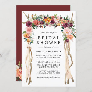Rustic Bloom Burgundy Blush Floral Bridal Shower Invitation