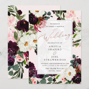 Rustic Bloom Burgundy Blush Watercolor Roses Invitation