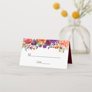 Rustic Bloom Burgundy Red Floral Wedding Table Place Card
