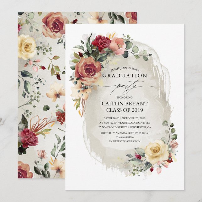 Rustic Bloom Countryside Flowers Graduation Invitation (Front/Back)