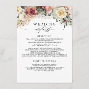 Rustic Bloom Fall Wedding Information Guest Enclosure Card