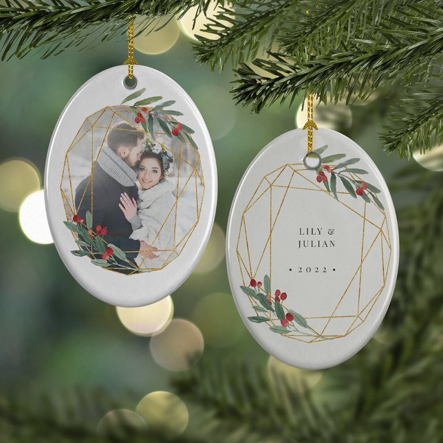 Rustic Bloom First Christmas Photo Ceramic Tree Decoration (Creator Uploaded)