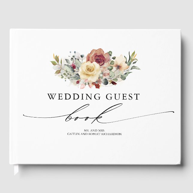 Rustic Bloom Floral Fall Elegant Wedding Guest Book (Front)