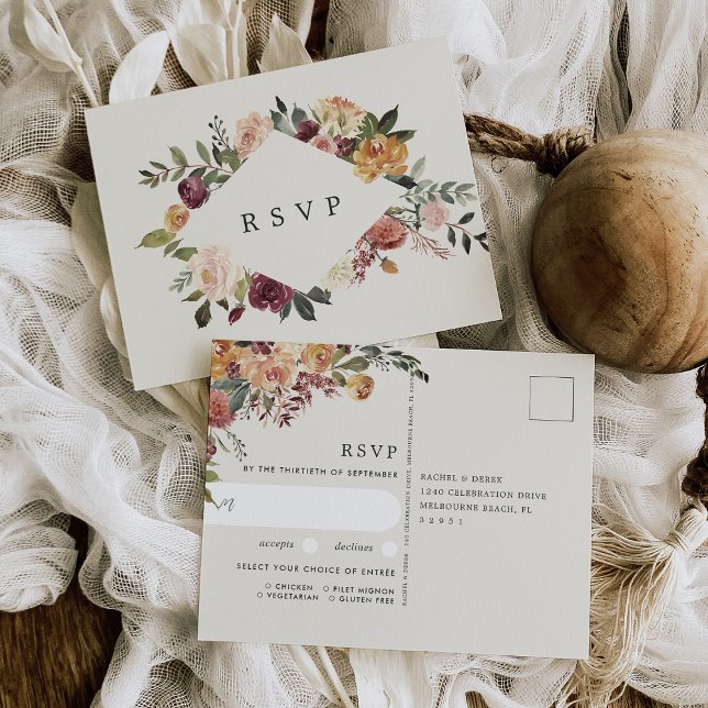Rustic Bloom Floral Wedding Meal Choice RSVP Postcard (Creator Uploaded)