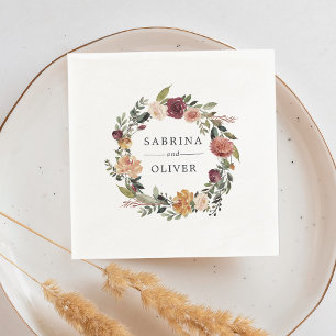 Rustic Bloom   Floral Wreath Personalized Wedding Napkin