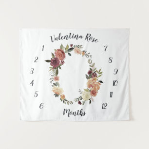 Rustic Bloom Monthly Baby Photo Backdrop Tapestry