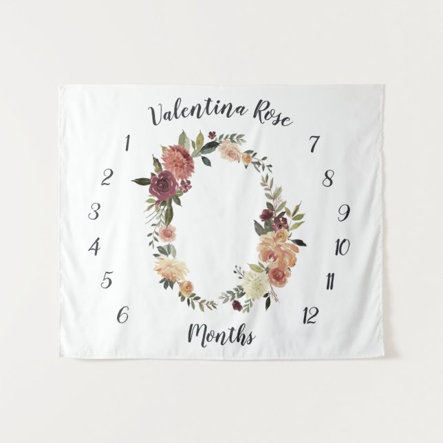 Rustic Bloom Monthly Baby Photo Backdrop Tapestry (Front (Horizontal))