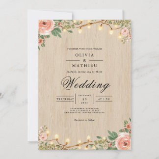 Rustic Bloom String Lights Wedding Invitation