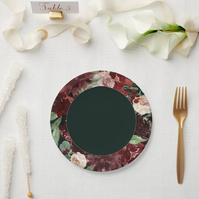Rustic Bloom | Terracotta and Marsala Red Floral Paper Plate (Wedding)
