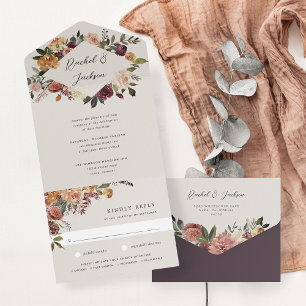 Rustic Bloom Watercolor Floral Wedding All In One Invitation
