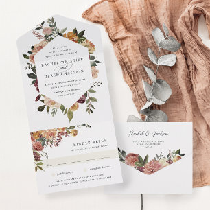 Rustic Bloom Watercolor Floral Wedding All In One Invitation