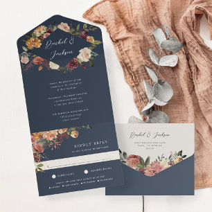 Rustic Bloom Watercolor Floral Wedding All In One Invitation