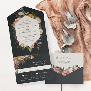 Rustic Bloom Watercolor Floral Wedding All In One Invitation